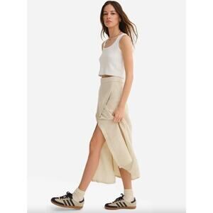MATE the Label Organic Linen Wrap Skirt Beige Small Midi Belted A-Line Boho